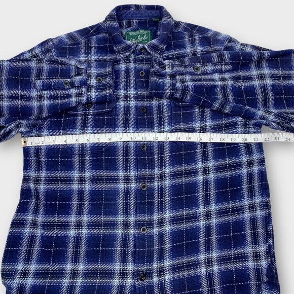 Woolrich Shirt Jacket Mens Medium Flannel Blue Plaid Heavy Shacket Outdoors - Picture 12 of 14
